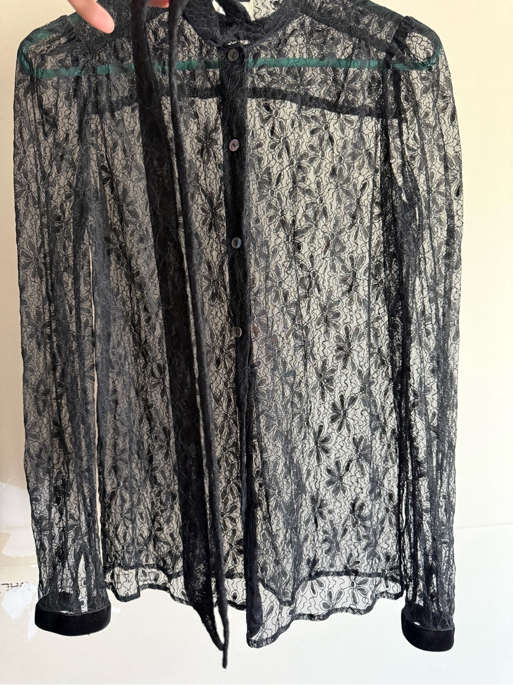 Dolce & Gabbana Black Lace Blouse with Velvet Cuffs - Picture 1 of 10